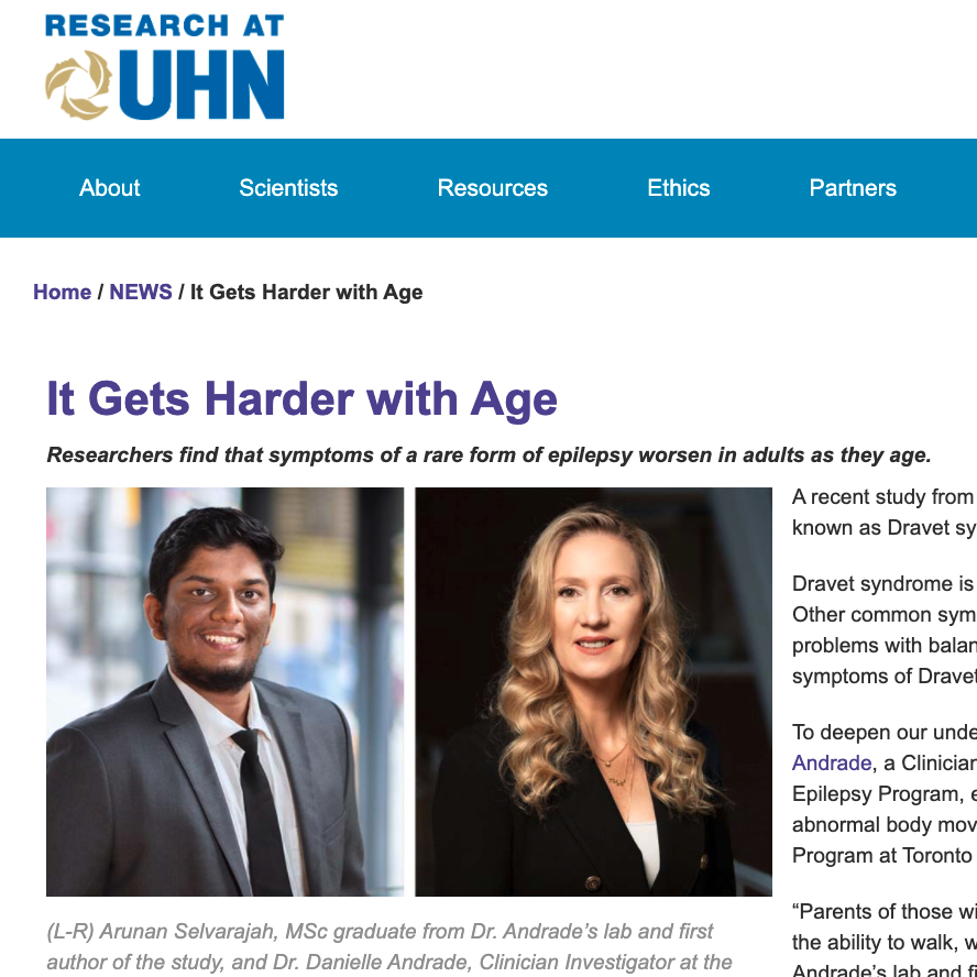 Screenshot of web article on symptoms related to movement and walking worsen in adults with #Dravet syndrome over time.